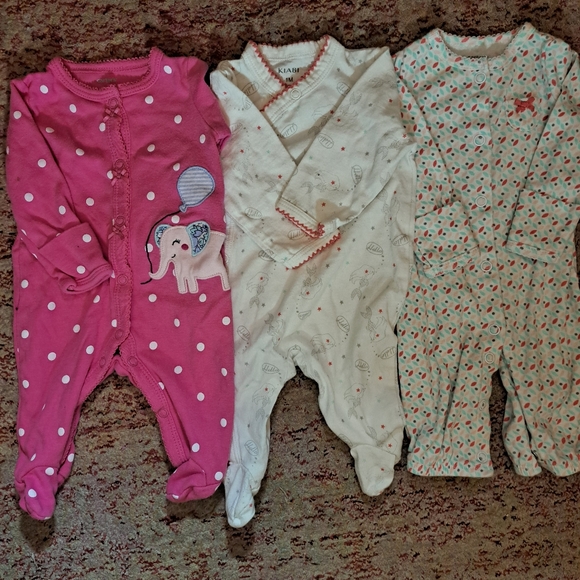 Bundle of Newborn Footie Pajamas - Baby Girl Pajamas - Pink Polka Dot PJS - Picture 2 of 8